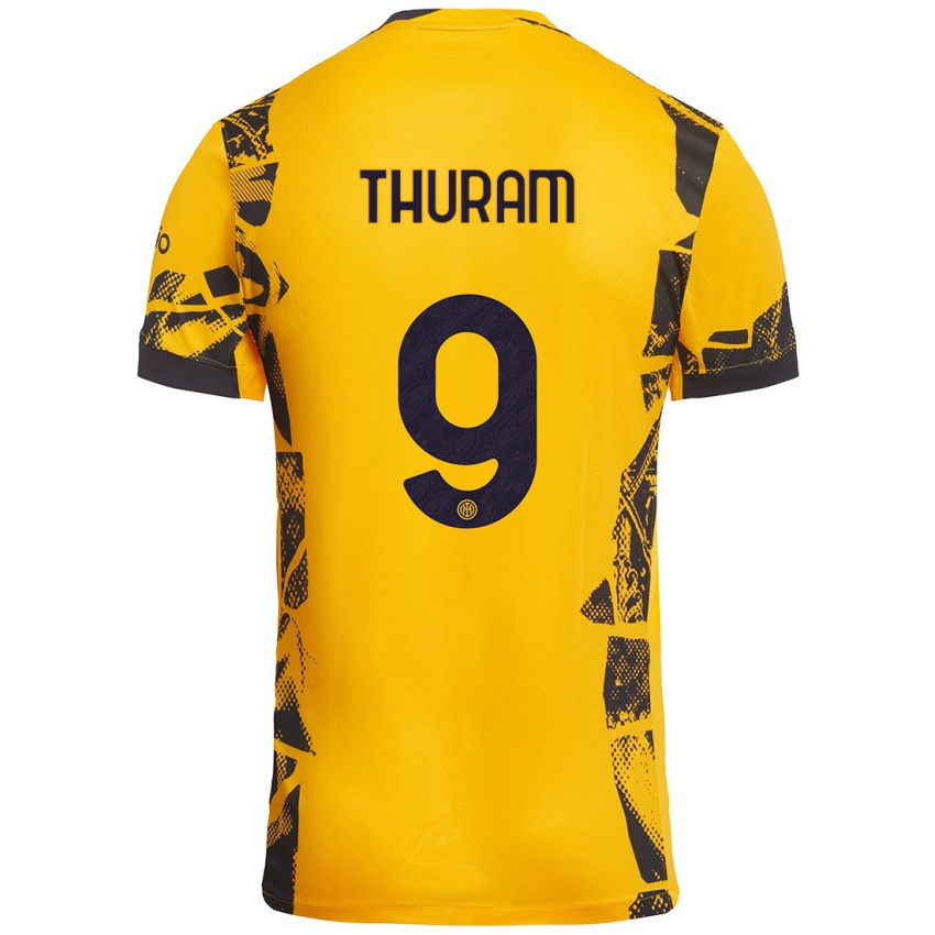 Heren Marcus Thuram #9 Goud Zwart Thuisshirt Derde Tenue 2024/25 T-Shirt