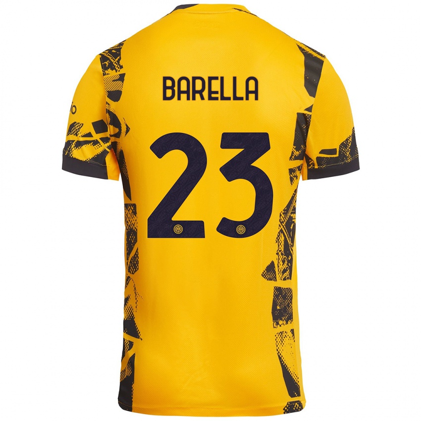 Heren Nicolò Barella #23 Goud Zwart Thuisshirt Derde Tenue 2024/25 T-Shirt