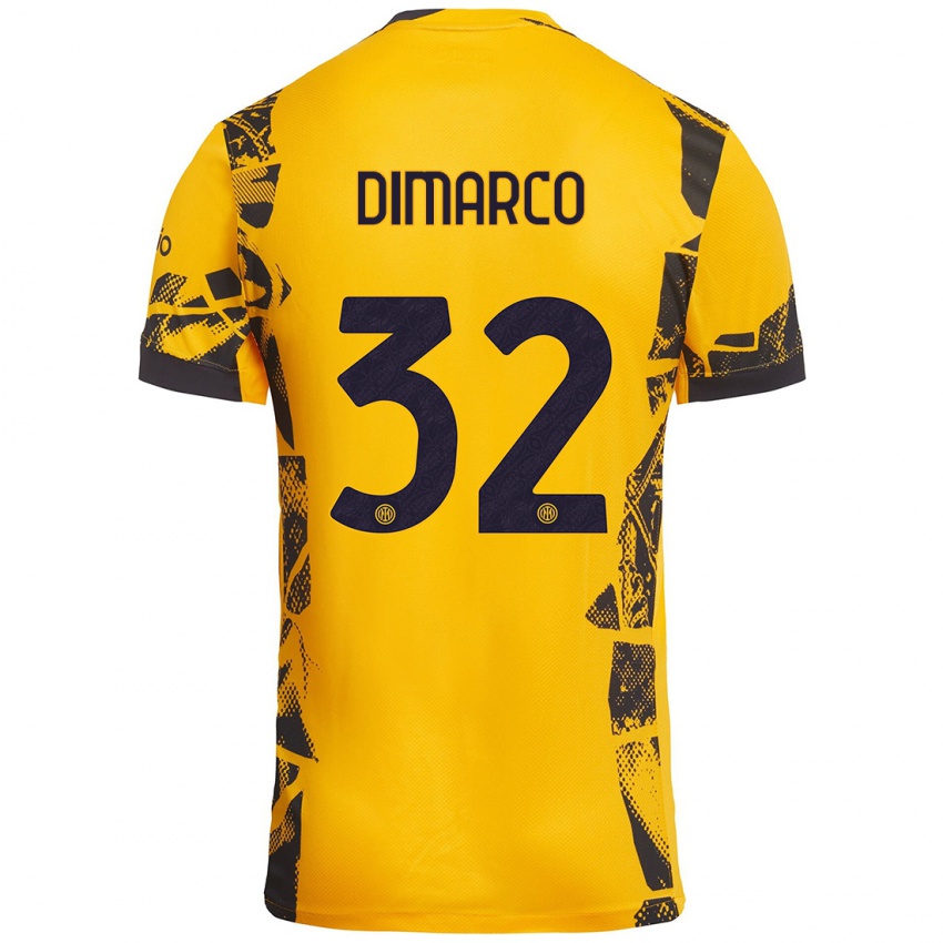 Heren Federico Dimarco #32 Goud Zwart Thuisshirt Derde Tenue 2024/25 T-Shirt