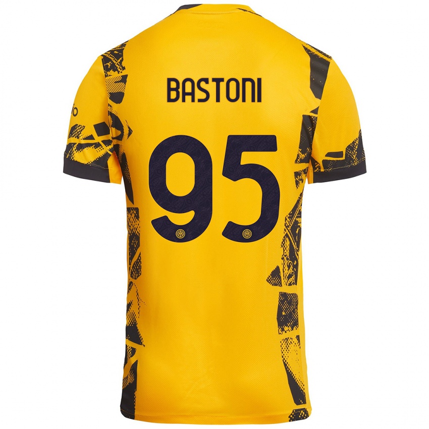 Heren Alessandro Bastoni #95 Goud Zwart Thuisshirt Derde Tenue 2024/25 T-Shirt