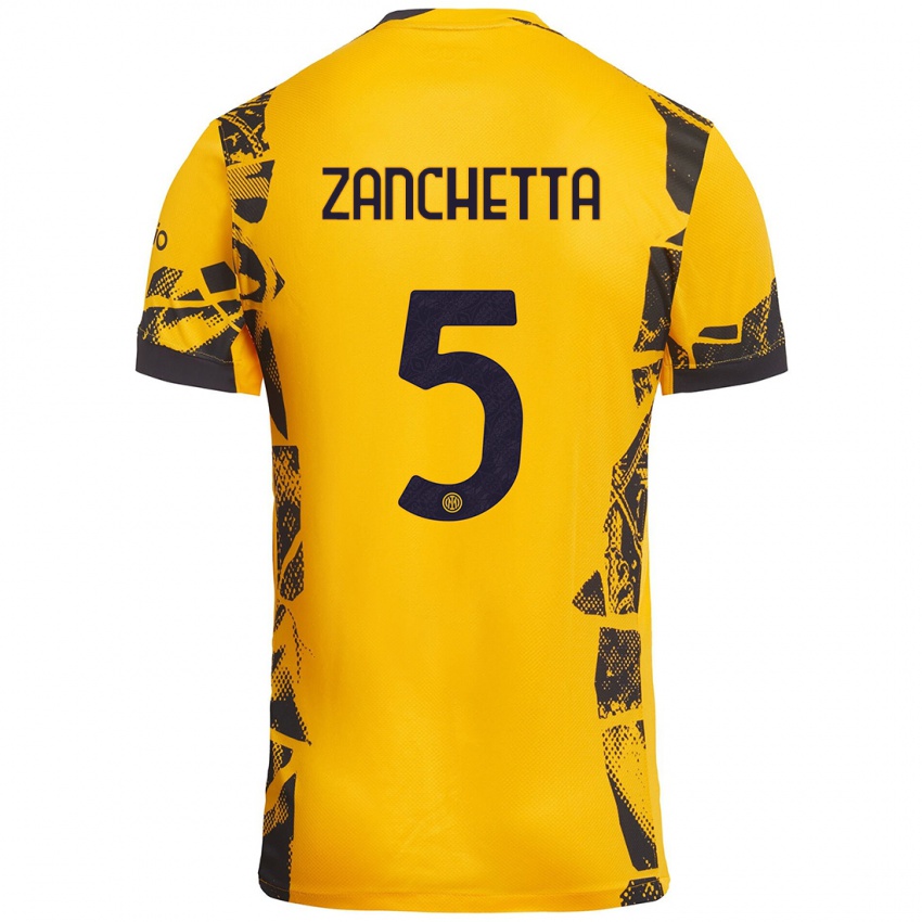 Heren Mattia Zanchetta #5 Goud Zwart Thuisshirt Derde Tenue 2024/25 T-Shirt