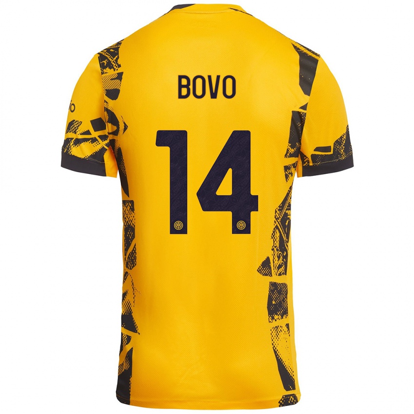 Heren Leonardo Bovo #14 Goud Zwart Thuisshirt Derde Tenue 2024/25 T-Shirt