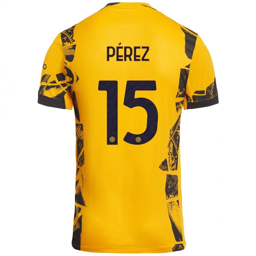 Heren Álex Pérez #15 Goud Zwart Thuisshirt Derde Tenue 2024/25 T-Shirt