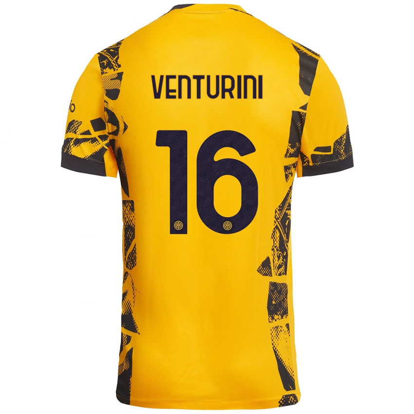 Heren Matteo Venturini #16 Goud Zwart Thuisshirt Derde Tenue 2024/25 T-Shirt