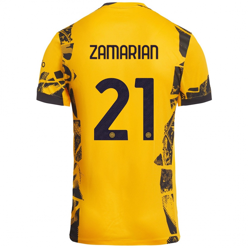 Heren Matteo Zamarian #21 Goud Zwart Thuisshirt Derde Tenue 2024/25 T-Shirt