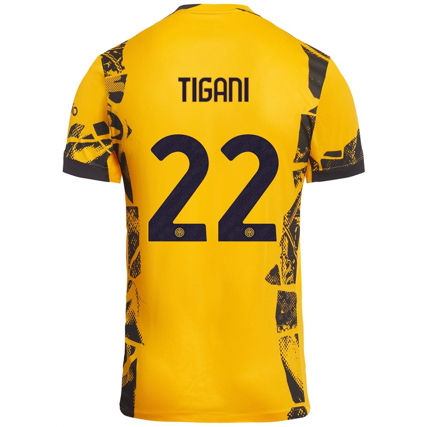 Heren Edoardo Tigani #22 Goud Zwart Thuisshirt Derde Tenue 2024/25 T-Shirt