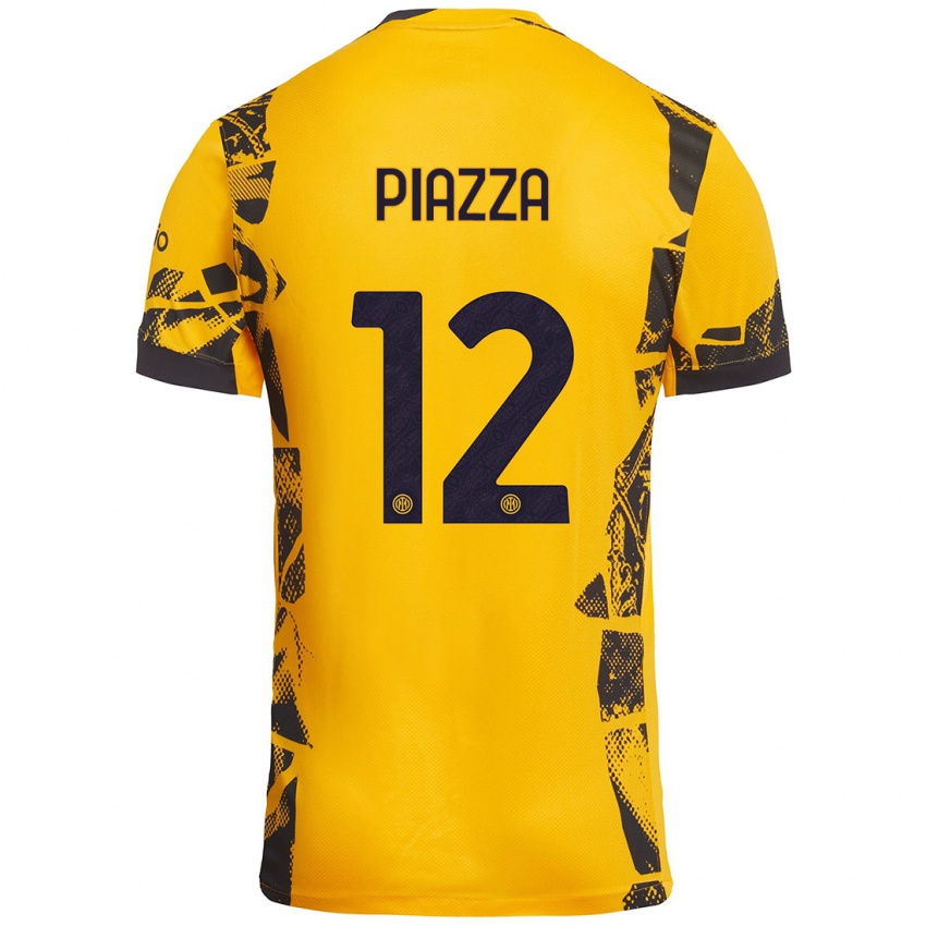 Heren Alessia Piazza #12 Goud Zwart Thuisshirt Derde Tenue 2024/25 T-Shirt