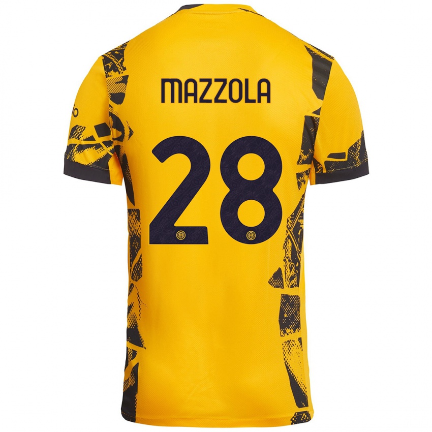 Heren Giuseppe Mazzola #28 Goud Zwart Thuisshirt Derde Tenue 2024/25 T-Shirt