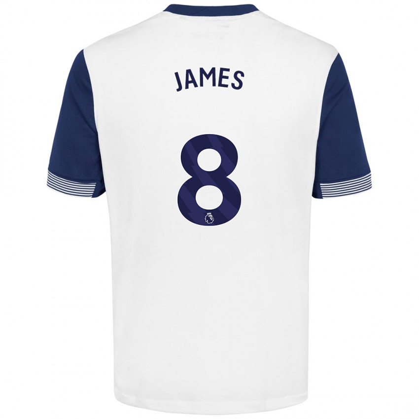 Dames Angharad James #8 Wit Blauw Thuisshirt Thuistenue 2024/25 T-Shirt