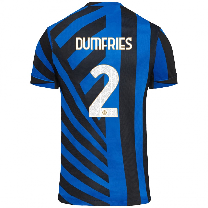 Dames Denzel Dumfries #2 Blauw Zwart Thuisshirt Thuistenue 2024/25 T-Shirt