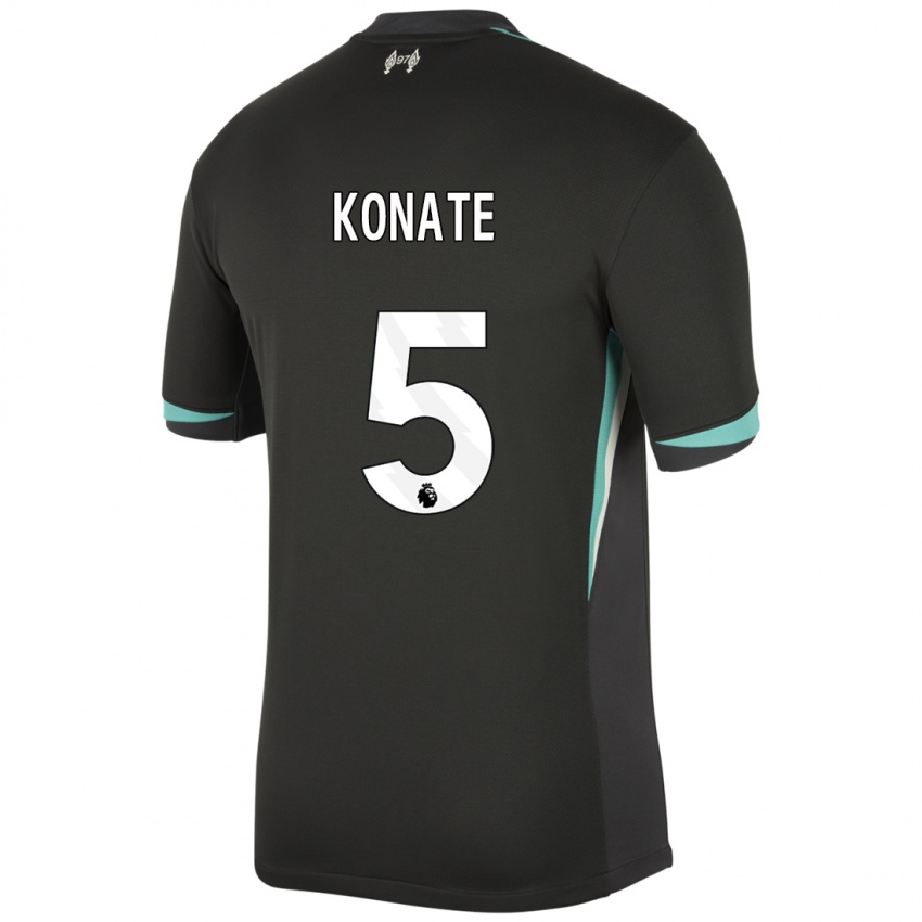 Dames Ibrahima Konate #5 Zwart Antraciet Wit Uitshirt Uittenue 2024/25 T-Shirt