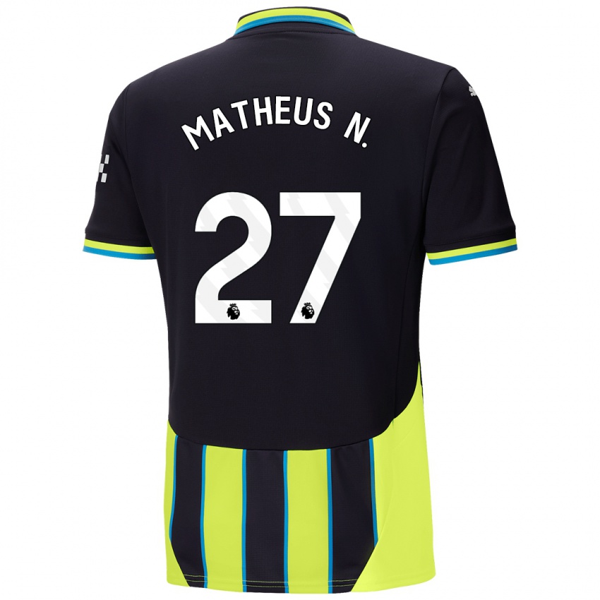 Dames Matheus Nunes #27 Blauw Geel Uitshirt Uittenue 2024/25 T-Shirt