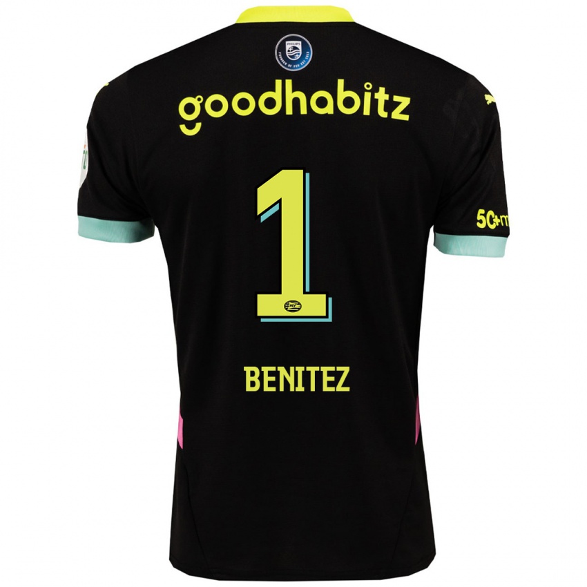 Dames Walter Benitez #1 Zwart Geel Uitshirt Uittenue 2024/25 T-Shirt