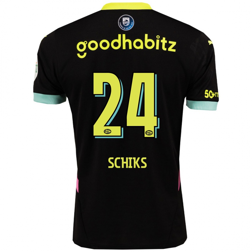 Dames Niek Schiks #24 Zwart Geel Uitshirt Uittenue 2024/25 T-Shirt