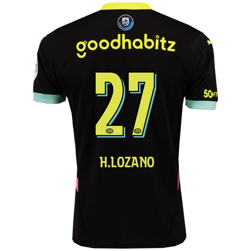 Dames Hirving Lozano #27 Zwart Geel Uitshirt Uittenue 2024/25 T-Shirt