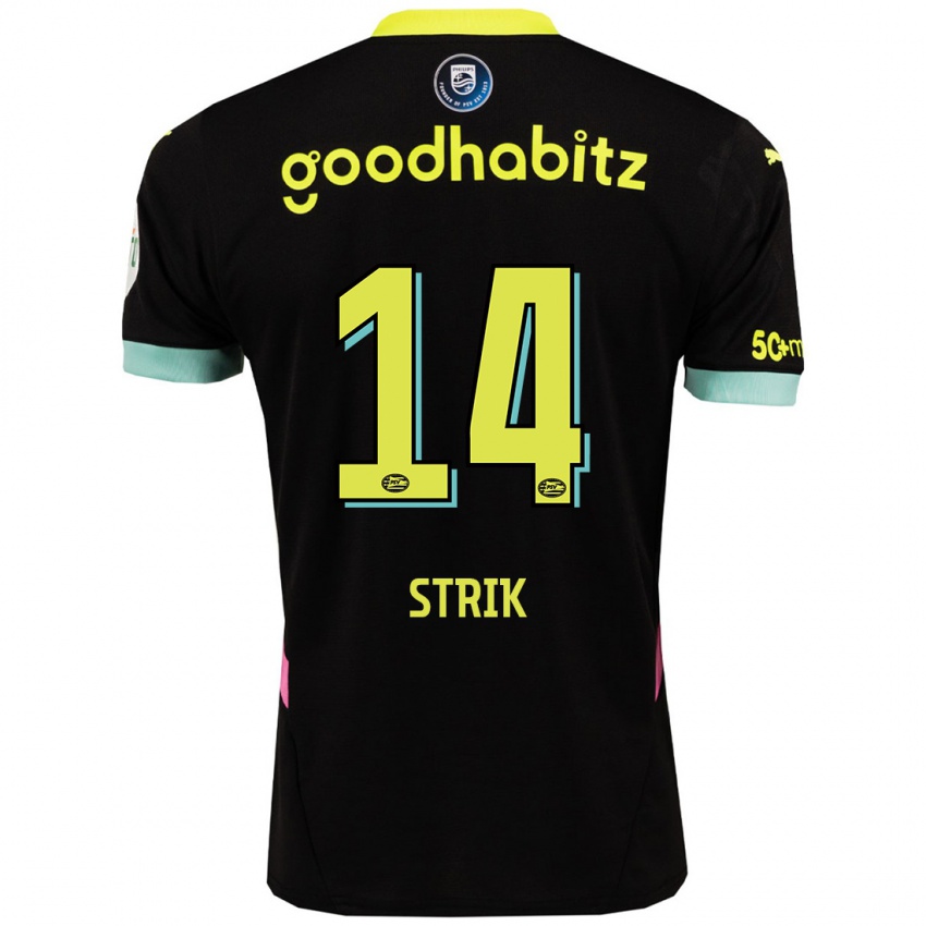 Dames Laura Strik #14 Zwart Geel Uitshirt Uittenue 2024/25 T-Shirt