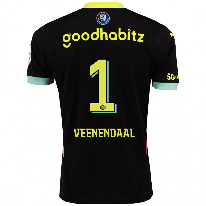 Dames Sari Van Veenendaal #1 Zwart Geel Uitshirt Uittenue 2024/25 T-Shirt