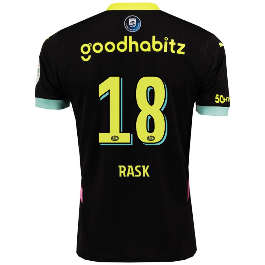 Dames Caroline Rask #18 Zwart Geel Uitshirt Uittenue 2024/25 T-Shirt