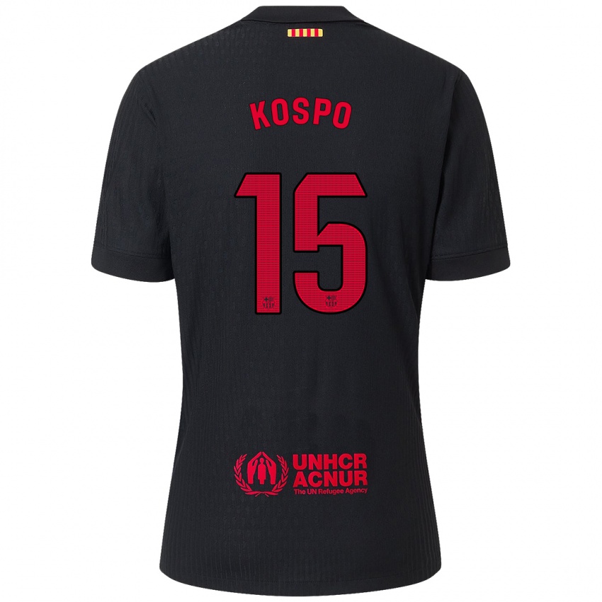 Dames Eman Kospo #15 Zwart Rood Uitshirt Uittenue 2024/25 T-Shirt