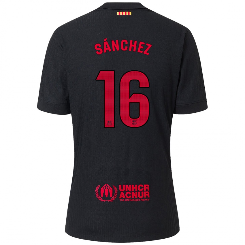 Dames Edu Sánchez #16 Zwart Rood Uitshirt Uittenue 2024/25 T-Shirt