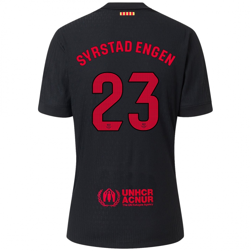 Dames Ingrid Syrstad Engen #23 Zwart Rood Uitshirt Uittenue 2024/25 T-Shirt