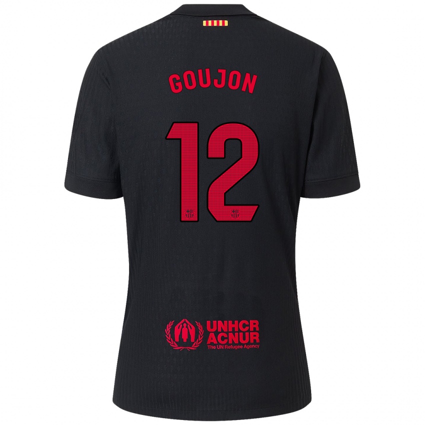 Dames Iker Goujon #12 Zwart Rood Uitshirt Uittenue 2024/25 T-Shirt