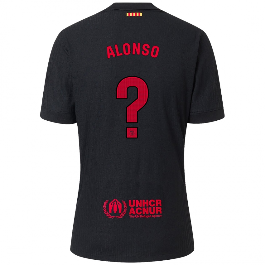 Dames Aáron Alonso #0 Zwart Rood Uitshirt Uittenue 2024/25 T-Shirt