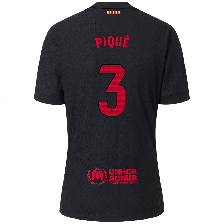 Dames Gerard Pique #3 Zwart Rood Uitshirt Uittenue 2024/25 T-Shirt