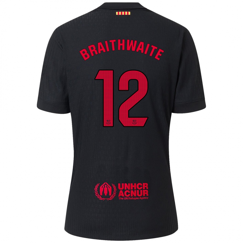 Dames Martin Braithwaite #12 Zwart Rood Uitshirt Uittenue 2024/25 T-Shirt