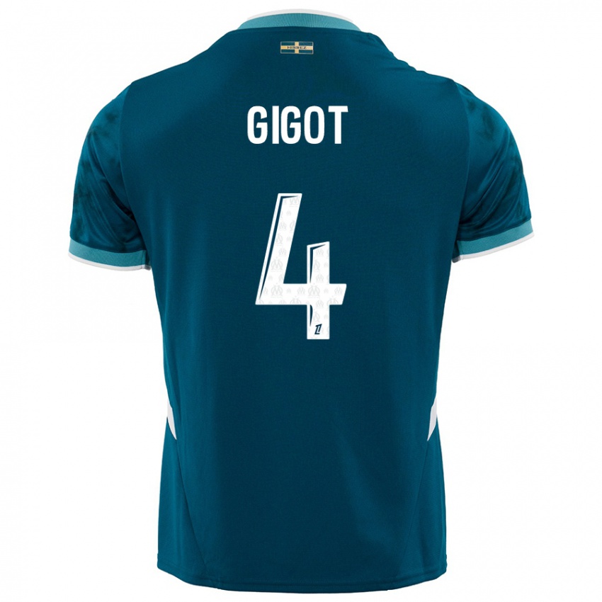 Dames Samuel Gigot #4 Turkoois Blauw Uitshirt Uittenue 2024/25 T-Shirt