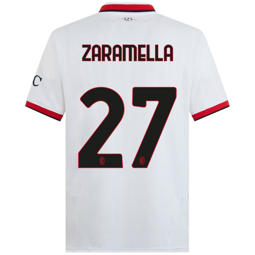 Dames Mattia Zaramella #27 Wit Zwart Rood Uitshirt Uittenue 2024/25 T-Shirt