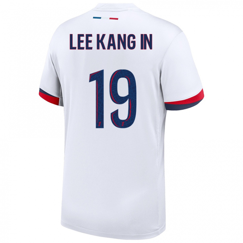 Dames Kang-In Lee #19 Wit Blauw Rood Uitshirt Uittenue 2024/25 T-Shirt