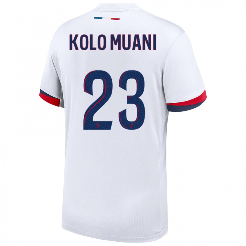 Dames Randal Kolo Muani #23 Wit Blauw Rood Uitshirt Uittenue 2024/25 T-Shirt