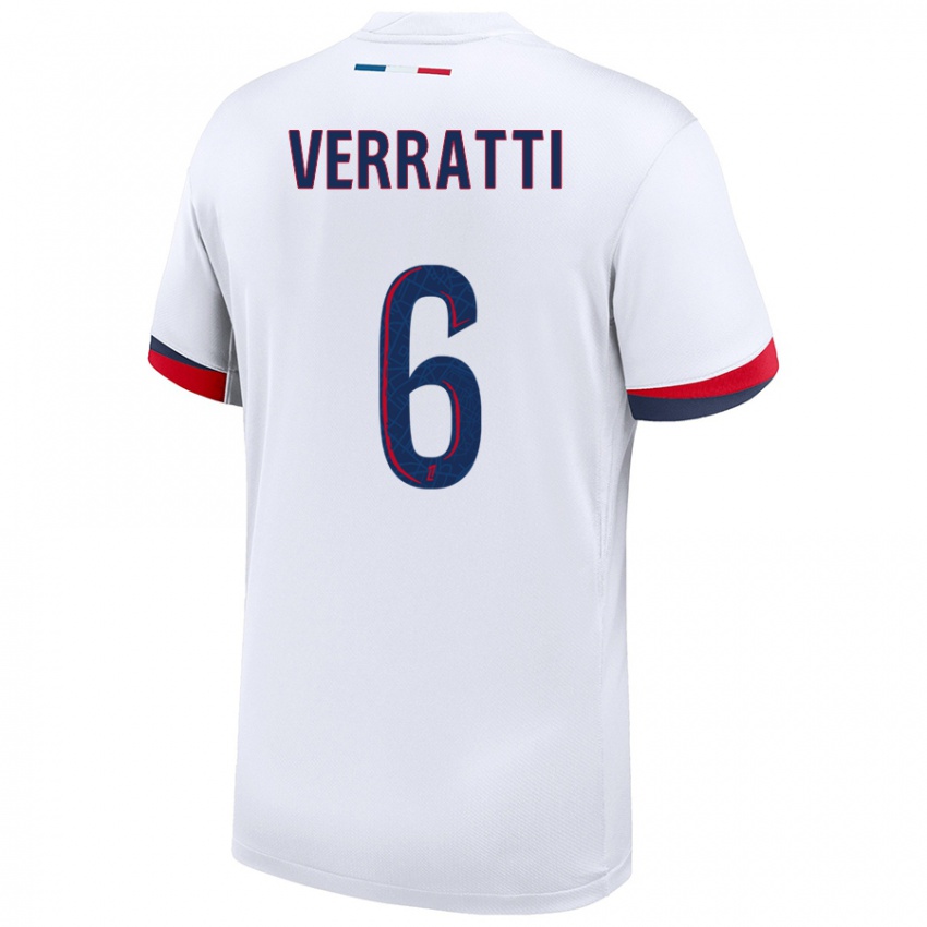 Dames Marco Verratti #6 Wit Blauw Rood Uitshirt Uittenue 2024/25 T-Shirt