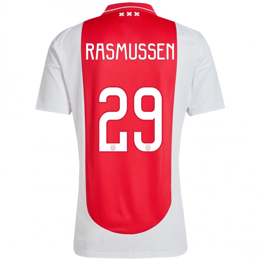 Kinderen Christian Rasmussen #29 Rood Wit Thuisshirt Thuistenue 2024/25 T-Shirt