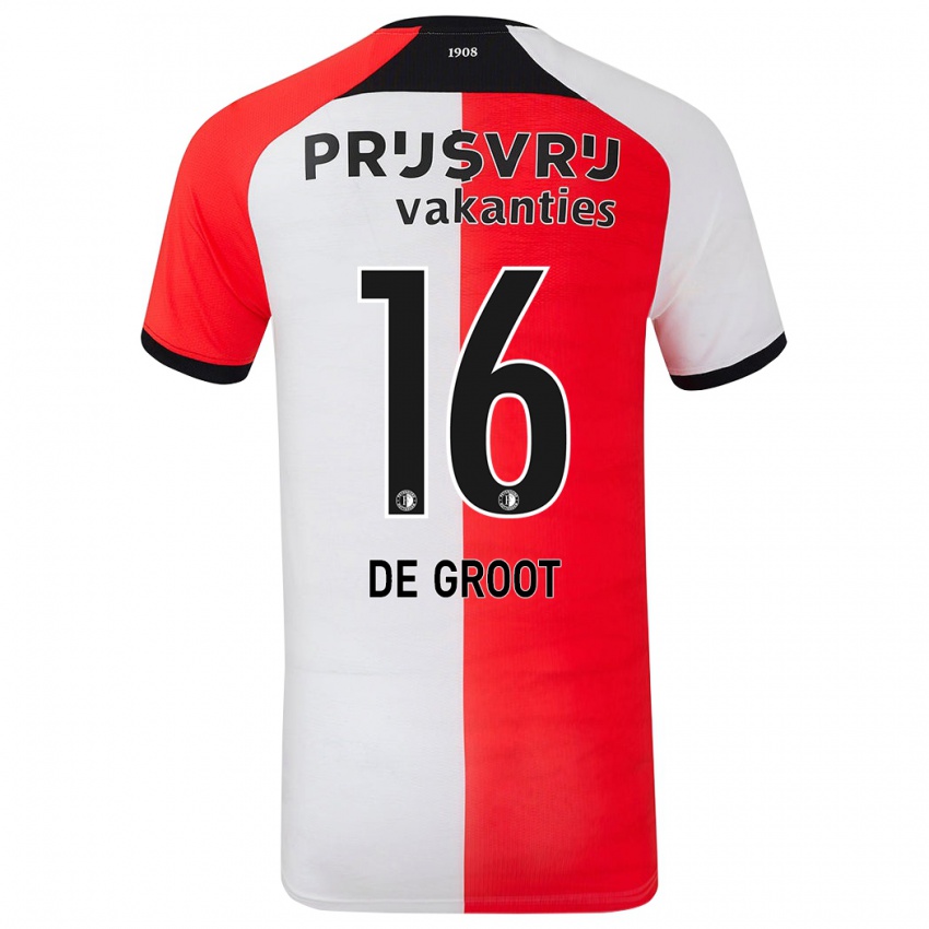 Kinderen Jasmijn De Groot #16 Rood Wit Thuisshirt Thuistenue 2024/25 T-Shirt