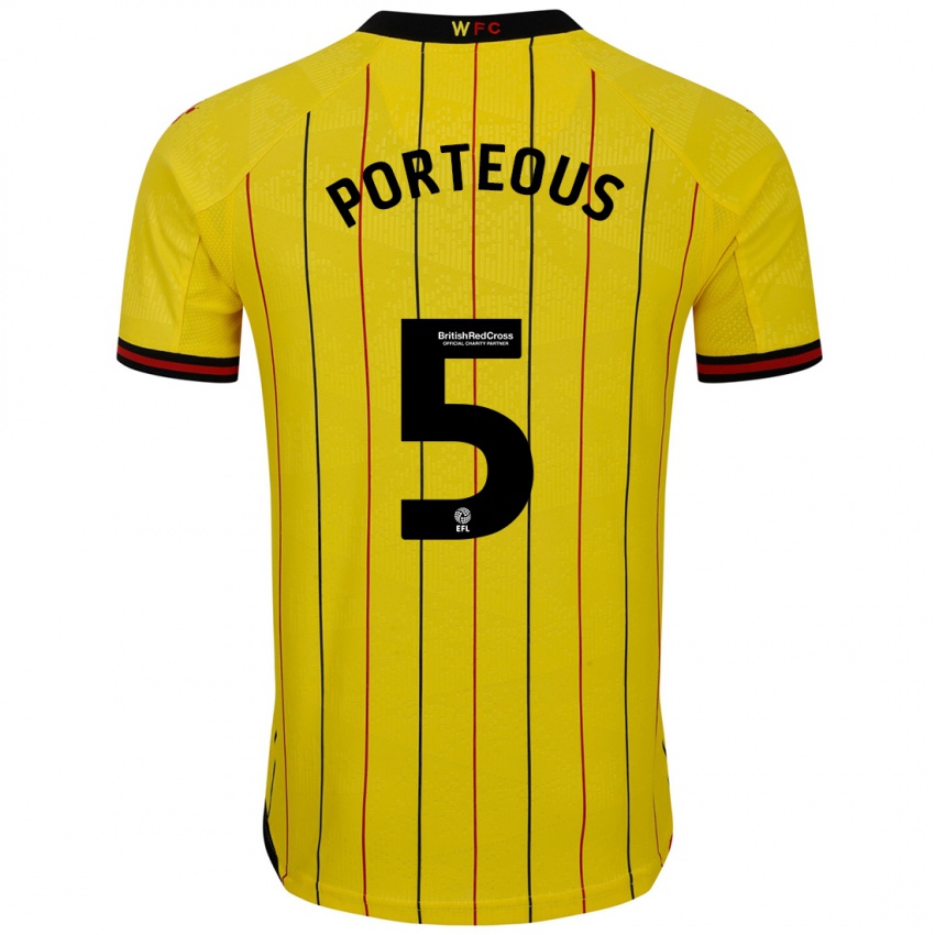 Kinderen Ryan Porteous #5 Geel Zwart Thuisshirt Thuistenue 2024/25 T-Shirt