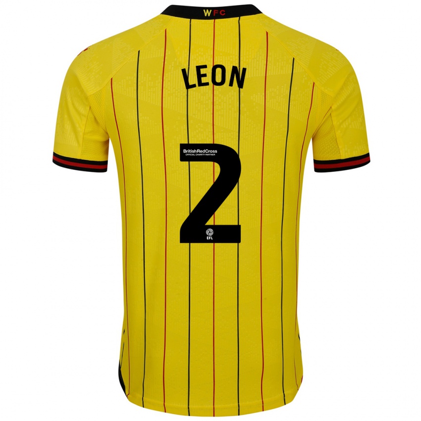 Kinderen Lucía León #2 Geel Zwart Thuisshirt Thuistenue 2024/25 T-Shirt