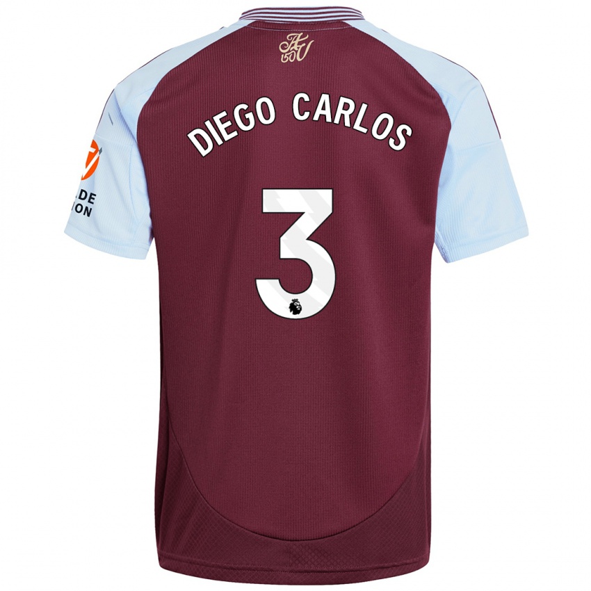 Kinderen Diego Carlos #3 Bordeaux Hemelsblauw Thuisshirt Thuistenue 2024/25 T-Shirt