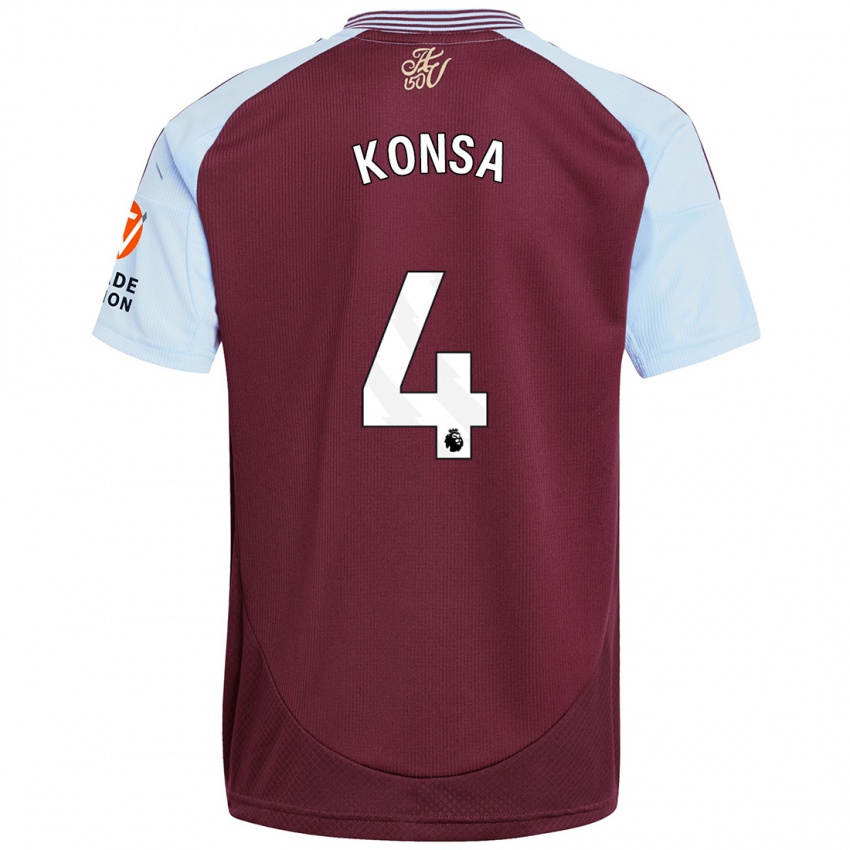 Kinderen Ezri Konsa #4 Bordeaux Hemelsblauw Thuisshirt Thuistenue 2024/25 T-Shirt