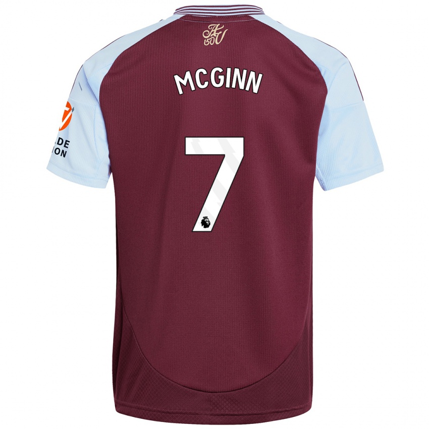 Kinderen John Mcginn #7 Bordeaux Hemelsblauw Thuisshirt Thuistenue 2024/25 T-Shirt