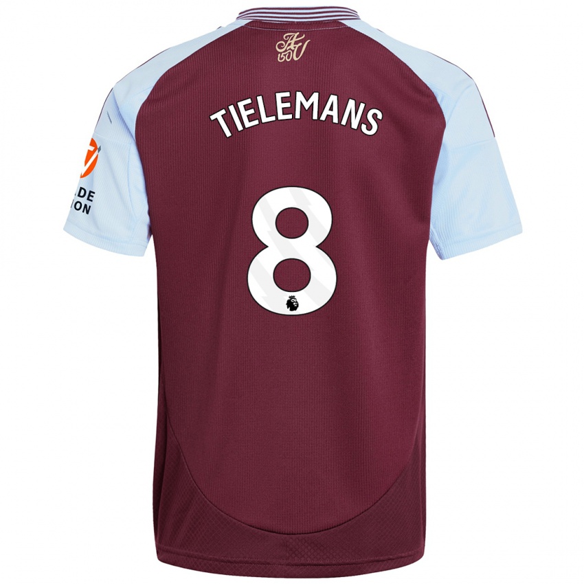 Kinderen Youri Tielemans #8 Bordeaux Hemelsblauw Thuisshirt Thuistenue 2024/25 T-Shirt