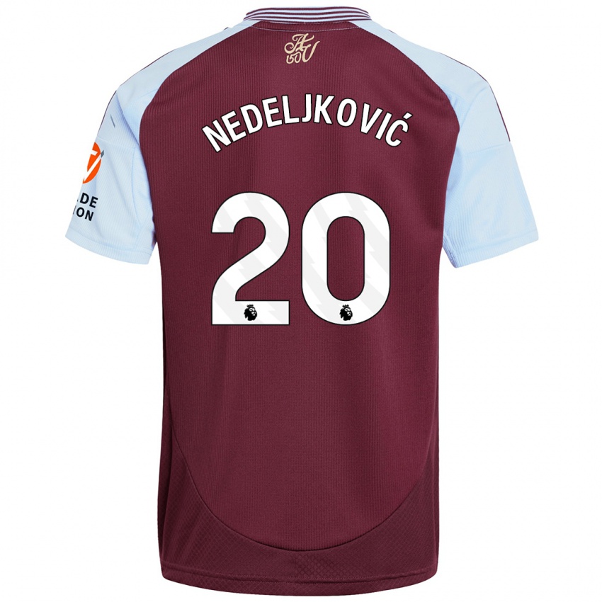 Kinderen Kosta Nedeljkovic #20 Bordeaux Hemelsblauw Thuisshirt Thuistenue 2024/25 T-Shirt