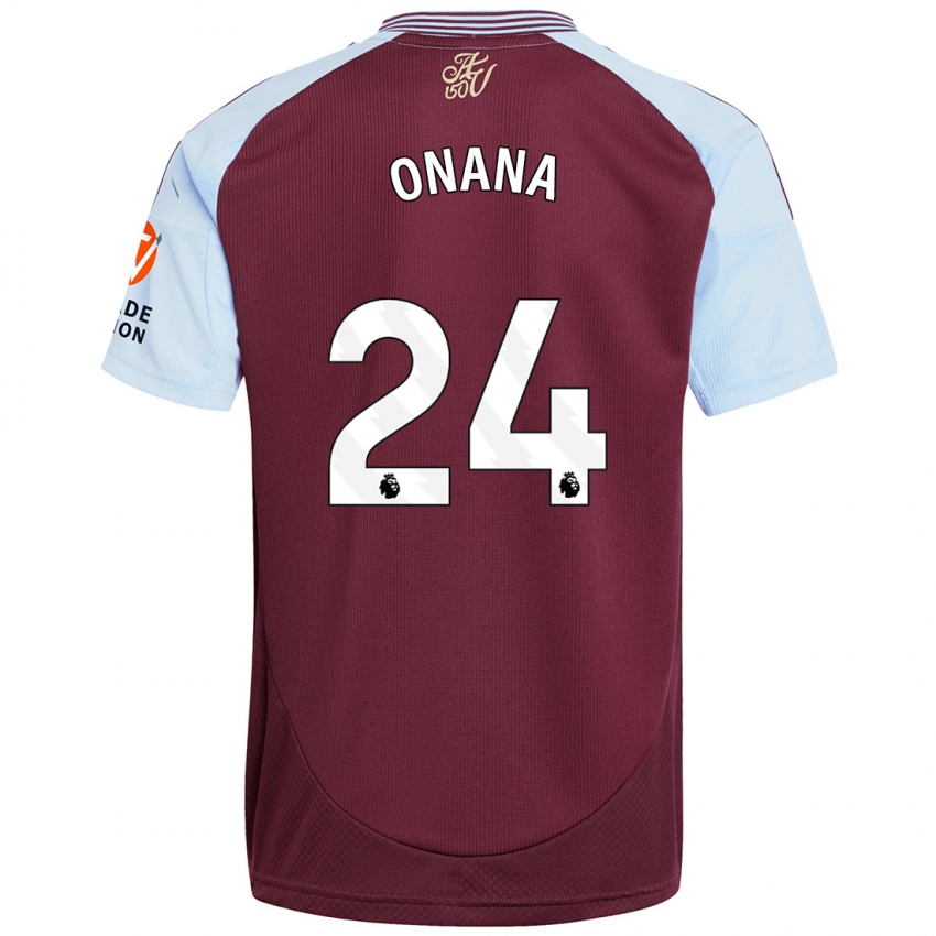 Kinderen Amadou Onana #24 Bordeaux Hemelsblauw Thuisshirt Thuistenue 2024/25 T-Shirt