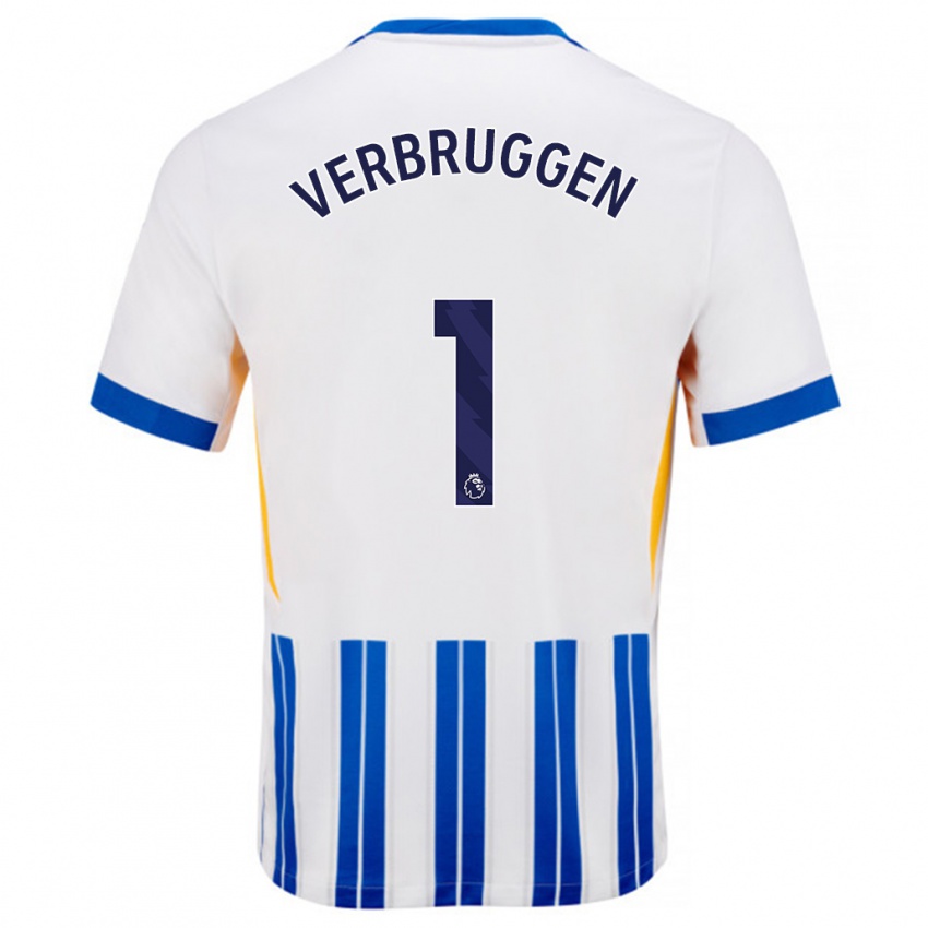 Kinderen Bart Verbruggen #1 Wit Blauwe Krijtstrepen Thuisshirt Thuistenue 2024/25 T-Shirt