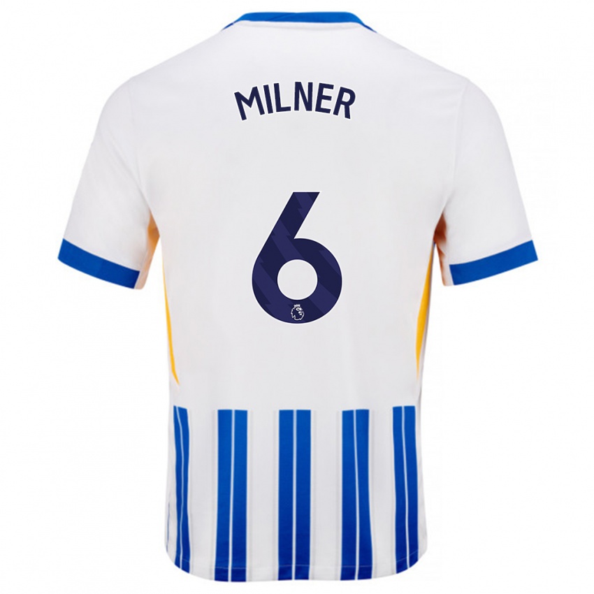 Kinderen James Milner #6 Wit Blauwe Krijtstrepen Thuisshirt Thuistenue 2024/25 T-Shirt