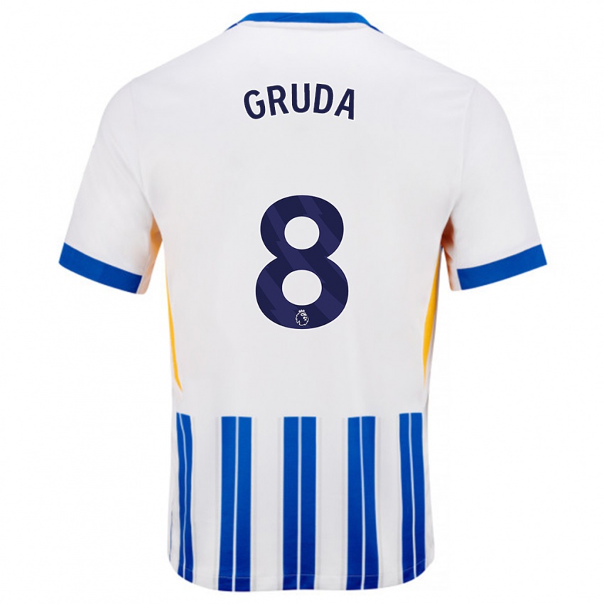 Kinderen Brajan Gruda #8 Wit Blauwe Krijtstrepen Thuisshirt Thuistenue 2024/25 T-Shirt