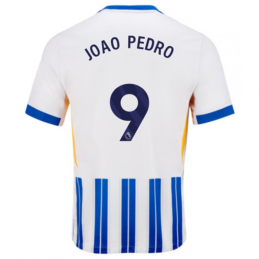 Kinderen João Pedro #9 Wit Blauwe Krijtstrepen Thuisshirt Thuistenue 2024/25 T-Shirt