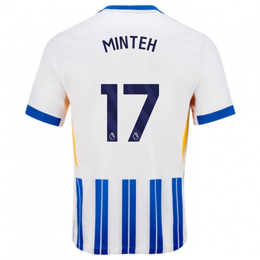 Kinderen Yankuba Minteh #17 Wit Blauwe Krijtstrepen Thuisshirt Thuistenue 2024/25 T-Shirt