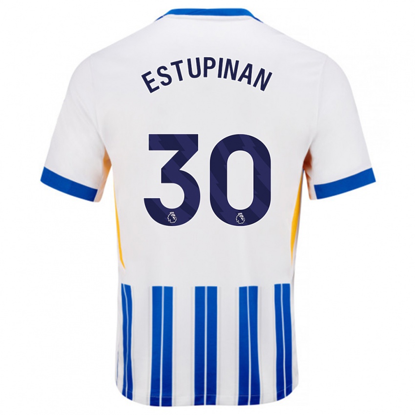 Kinderen Pervis Estupiñán #30 Wit Blauwe Krijtstrepen Thuisshirt Thuistenue 2024/25 T-Shirt